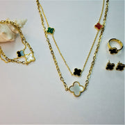 Ensemble Collier Boucles d'Oreilles Bracelet et Bague Acier Inoxydable Or 18k
